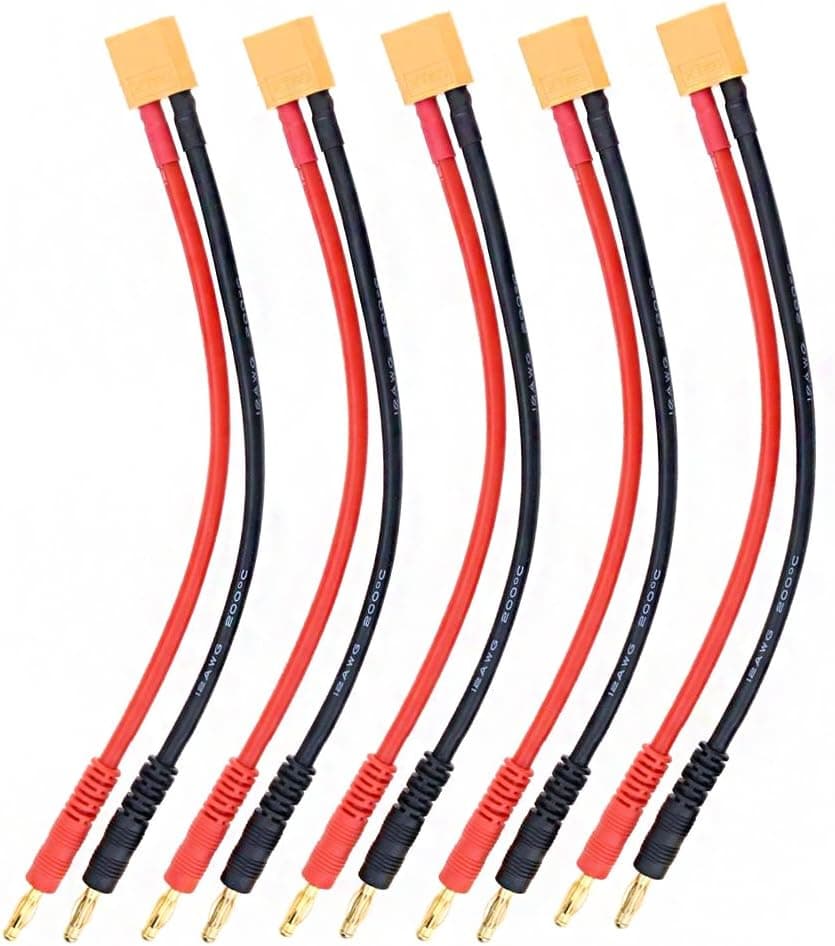 Glarks 5pcs XT60 to 4.0mm Banana Plug Balance Charge Cable Adapter