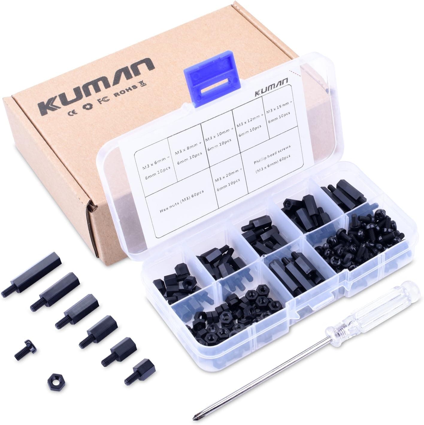 Kuman 180pcs M3 Nylon Hex Spacer Standoff Kit for FPV Quadcopter Drone K79