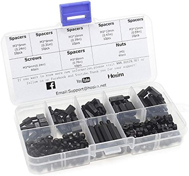 HOSIM 180pcs M3 Nylon Male-Female Hex Spacer Standoff Screw Nut Kit for FPV RC Drone
