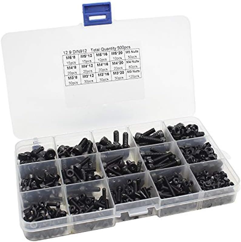 Hosim 500pcs M3 M4 M5 Alloy Steel Socket Cap Screws Hex Bolt Nuts Kit for FPV RC Quadcopter