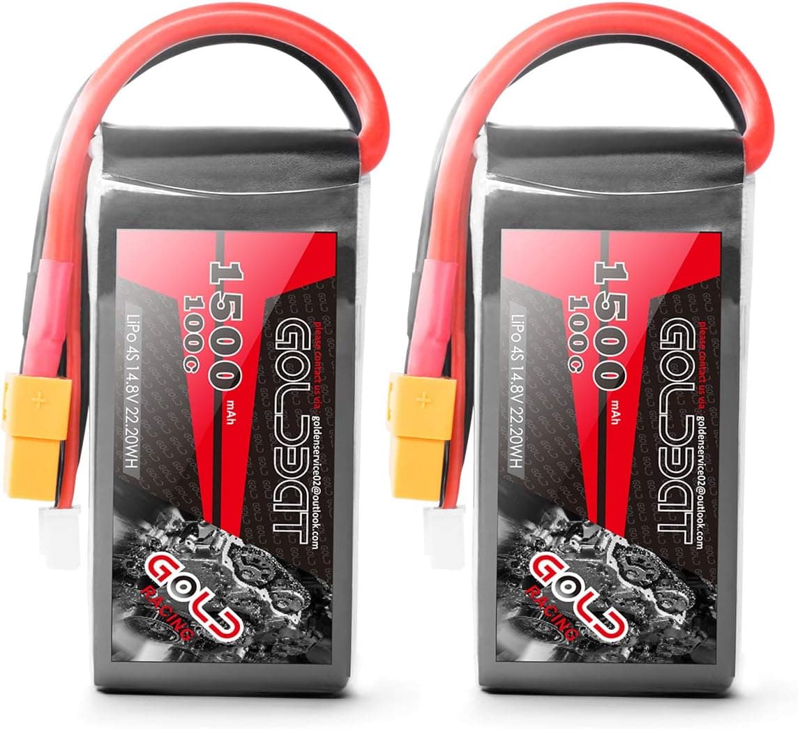 GOLDBAT 4S 1500mAh 100C 14.8V LiPo Battery XT60 for Drone FPV Racing (2 Packs)