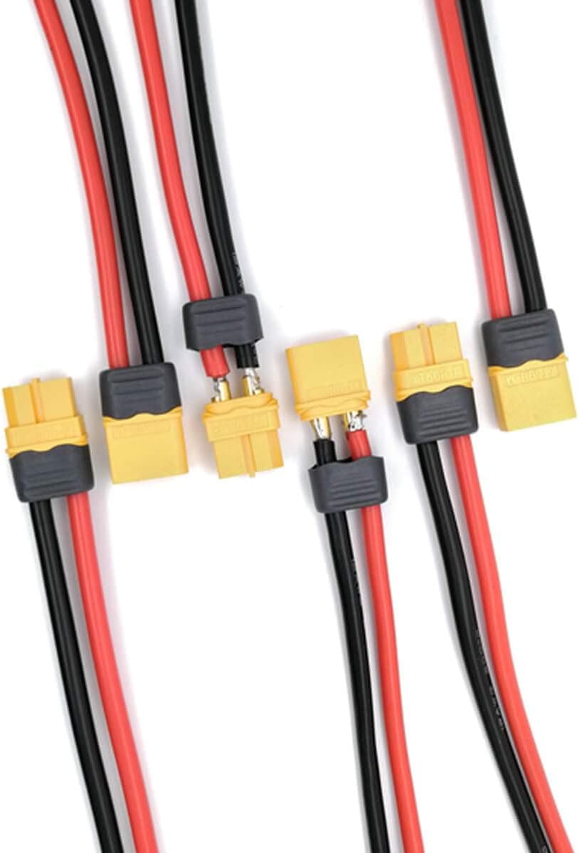 XT60 Connectors Female Male w/ 12AWG 5.9in Wire & Functional Wire Cover (3+3)