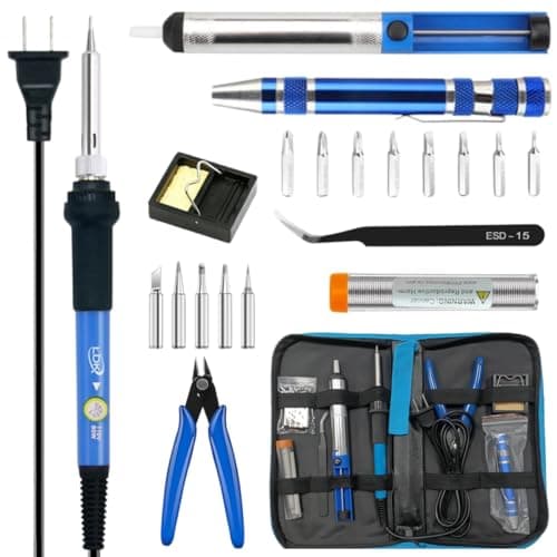 LDK Electric Soldering Iron Kit 60W, Adjustable Temperature Welding Tools | with 5pcs Tips, Desoldering Pump, Stand, Tweezers, Solder Tube, Screwdriver, Cutter and Carry Bag for Repaired Usage
