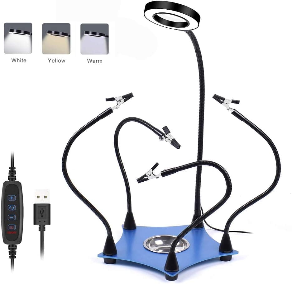 Helping Hands Soldering Third Hand PCB Holder, 42 LED Lighted 3X Magnifying, 5 Flexible Arms
