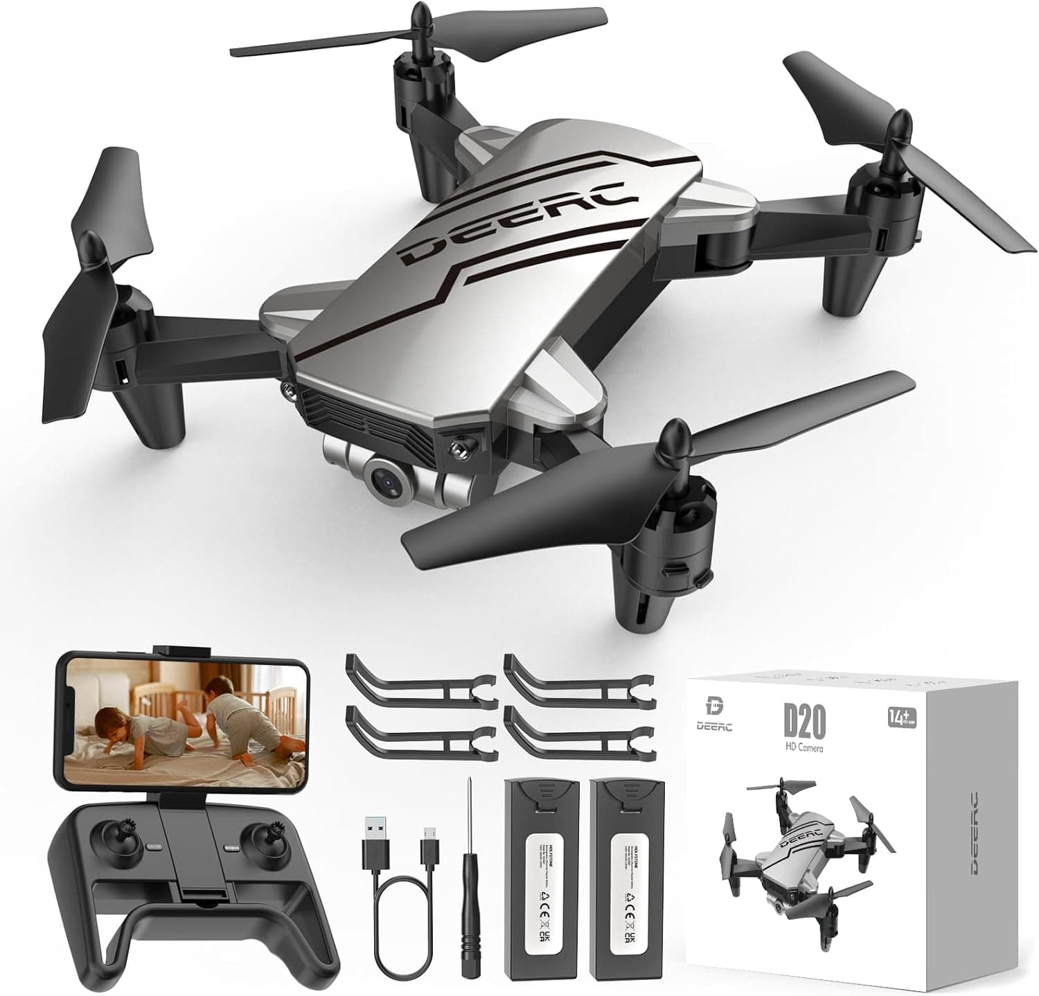 DEERC D20 Mini Drone for Kids with 1080P HD FPV Camera, Silver