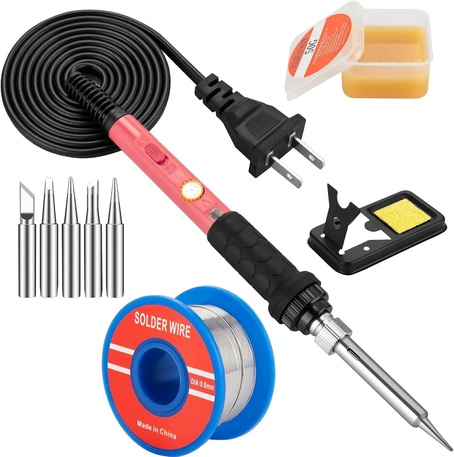 Soldering Iron Kit 60W with 5pc Interchangeable Tips, 10-in-1 Adjustable Temperature