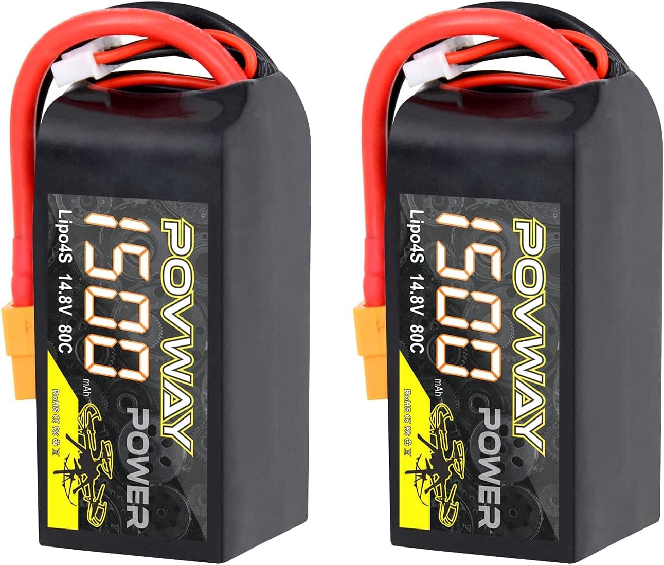 POVWAY 4S 14.8V 1500mAh 80C LiPo Battery XT60 for RC FPV Drone (2 Pack)