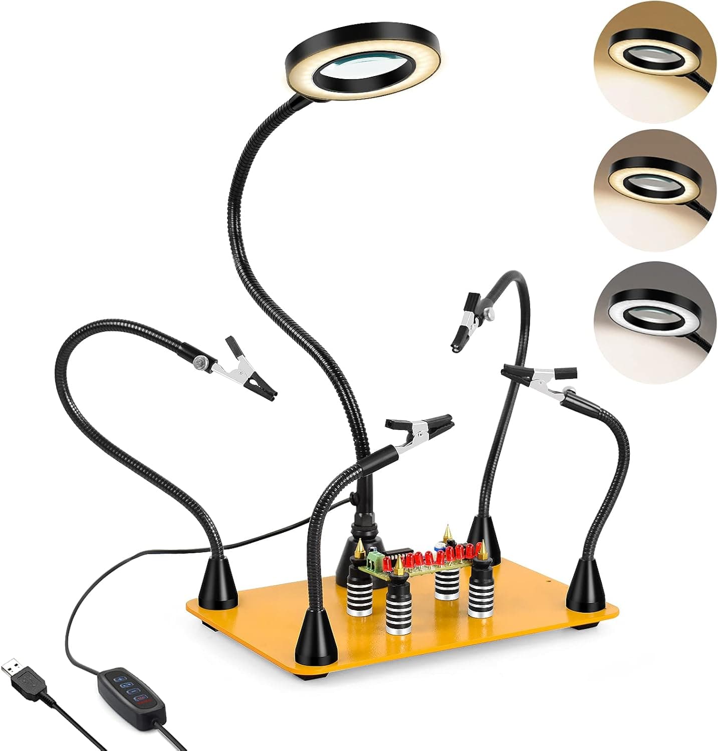 NAKOOS Magnetic Helping Hands Soldering Clamp Stand Third Hand, PCB Holder with 3X Magnifying Lamp