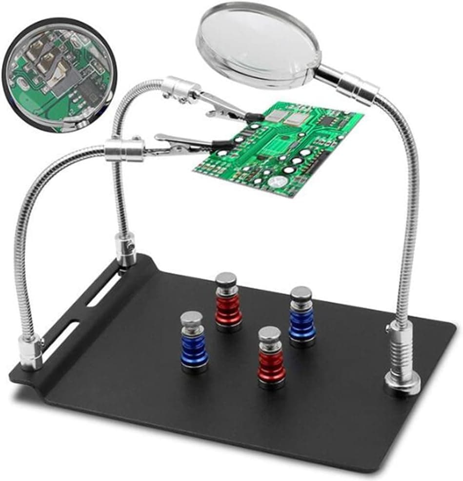 FEITA Helping Third Hands Soldering Magnifier, Flexible Arms Clips with 3X Glass, Magnetic PCB Holder