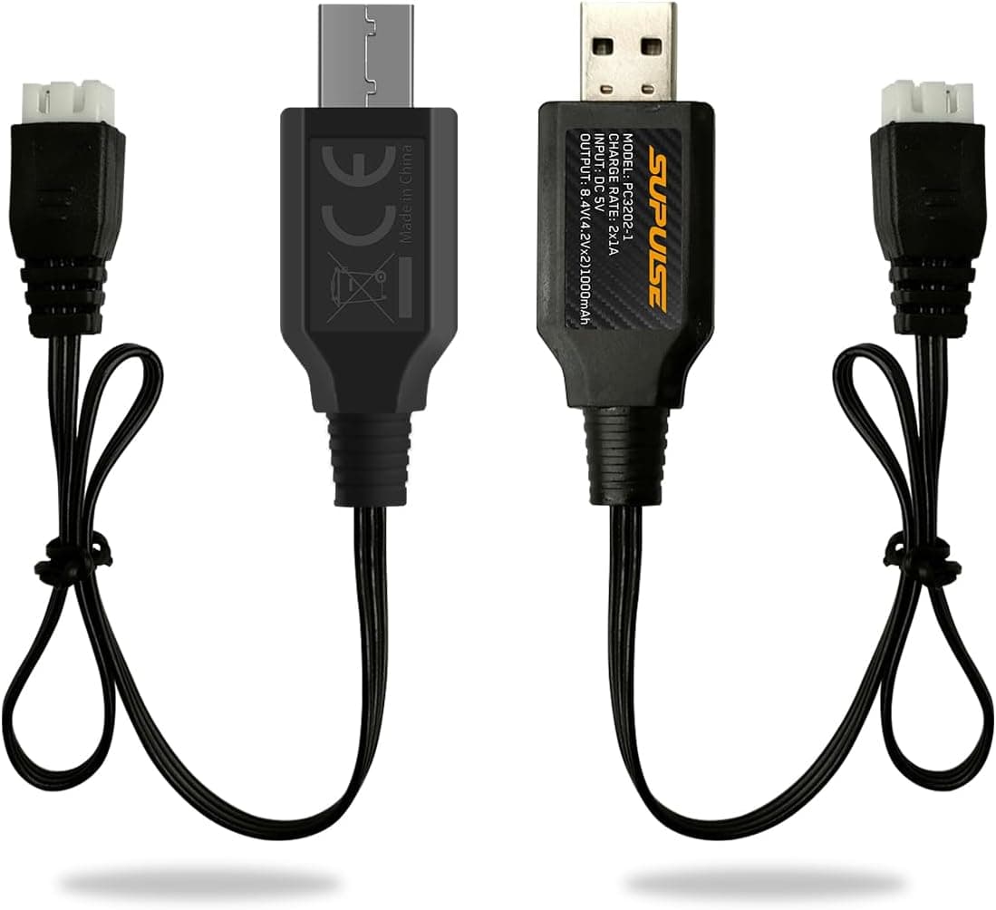 SUPULSE 2S LiPo Battery USB Charger Cable XH-3P Fast Charging 2Pack 7.4V