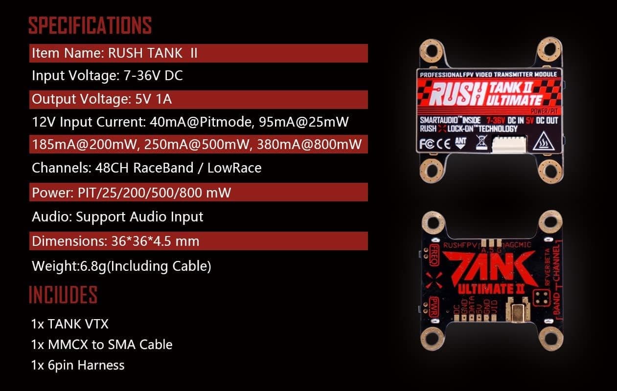 RUSHFPV Tank II ULTIMATE FPV VTX 30x30mm 25-800mW 5.8GHz with MMCX