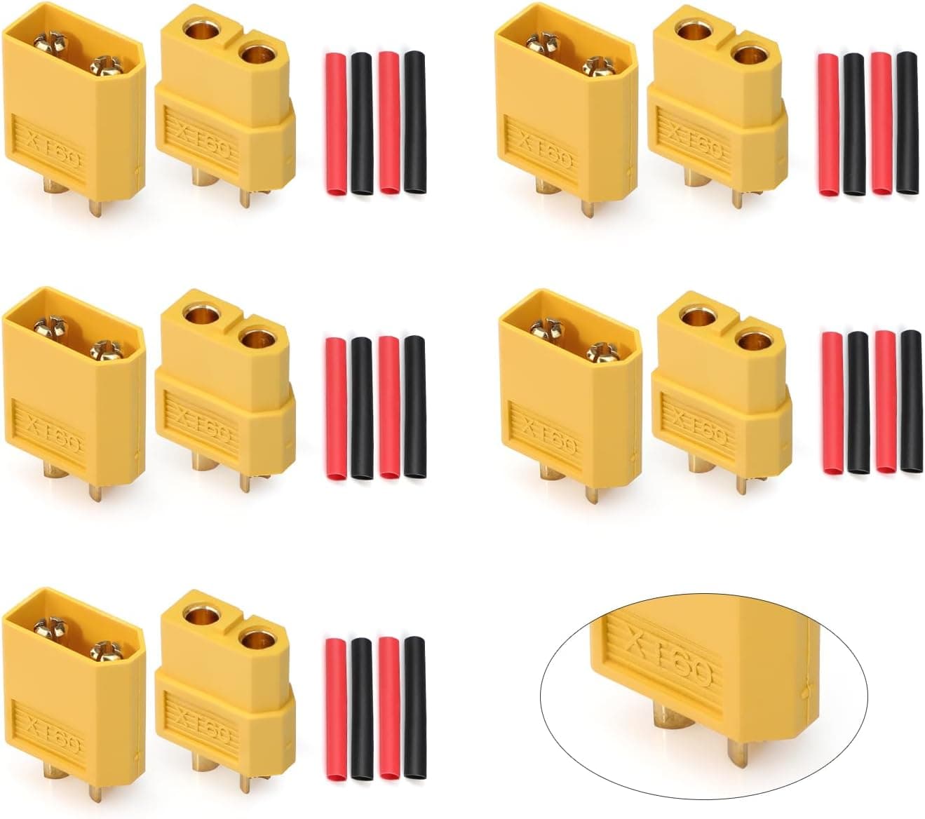 TMH 10 Pairs XT60 Male Female Bullet Connectors w/ Heat Shrink for RC Lipo