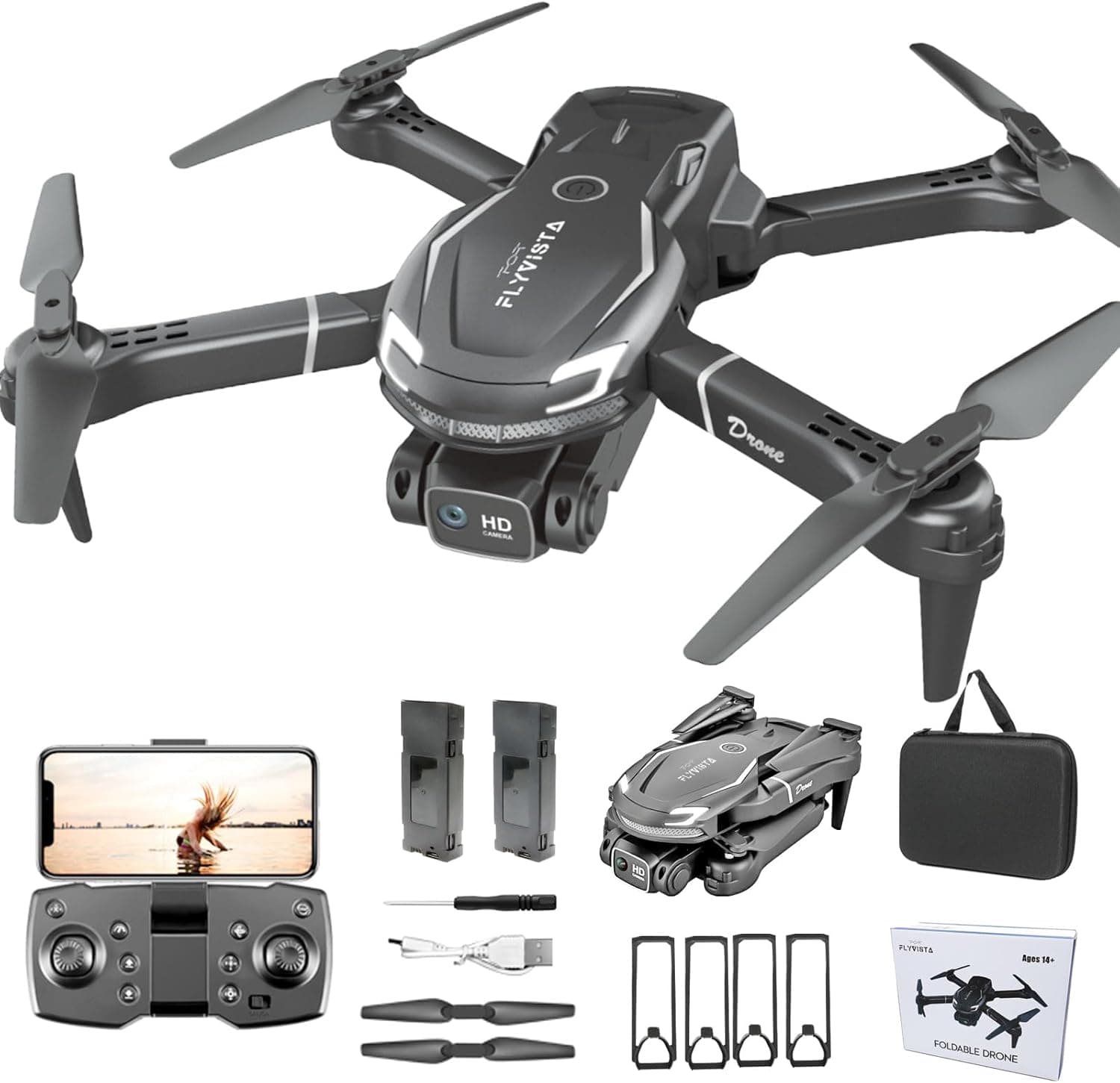 FLYVISTA Mini Drone with 1080P FPV Camera for Kids with 2 Batteries