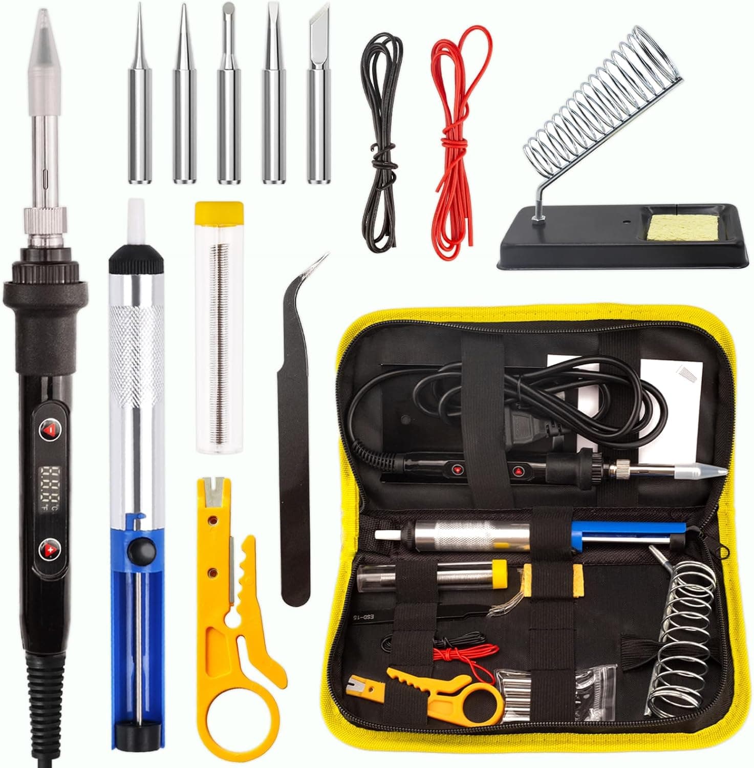 WellerMan Soldering Iron Kit 80W LCD Digital Adjustable with 5 Tips, Desoldering Pump, Solder Wire, Stand