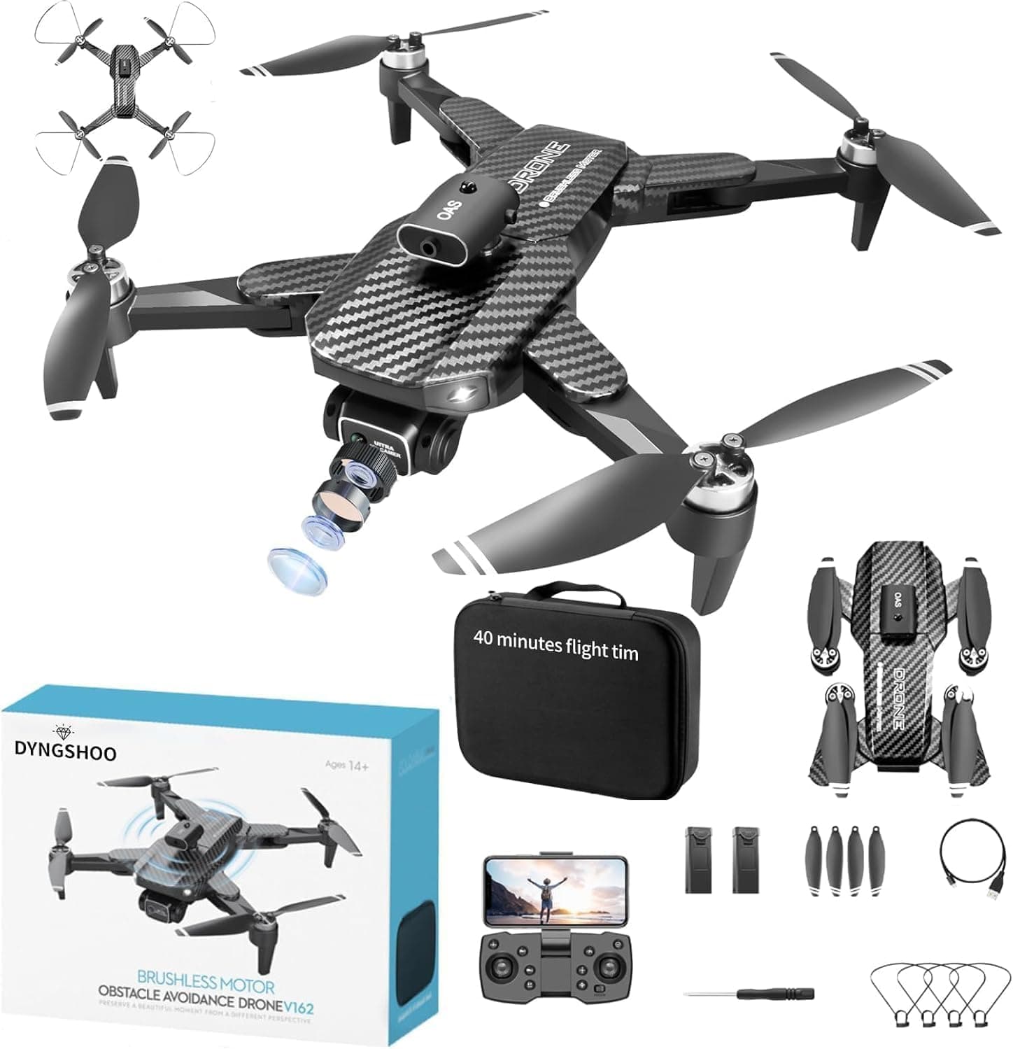4K UHD GPS Foldable Drone Dual Cameras Height Setting Six-pass Gyroscope